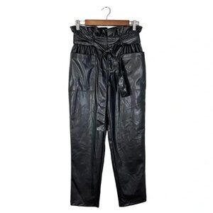 Who What Wear Black Faux Leather Pants High Rise Paperbag Waist Belted, Size 2
